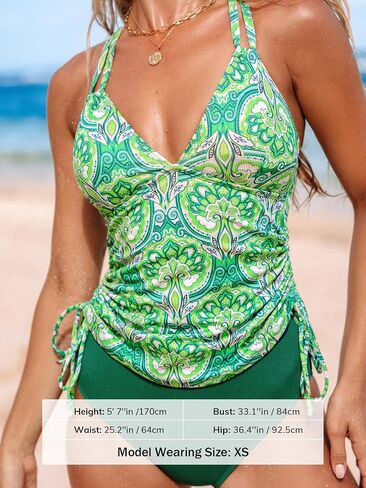 CUPSHE Women's Tankini Sets Two Piece Swimsuit V Neck O Ring Back Cutout Double Straps Mid Rise Drawstring in Saudi Arabia