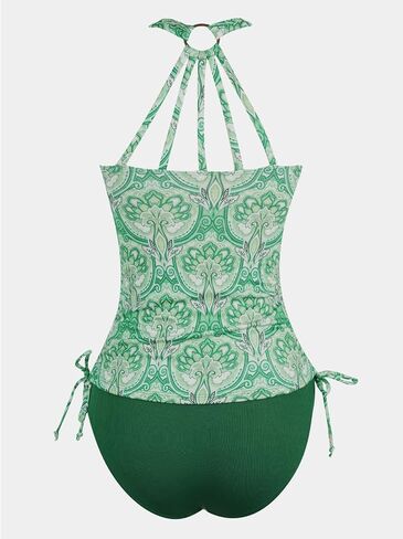 CUPSHE Women's Tankini Sets Two Piece Swimsuit V Neck O Ring Back Cutout Double Straps Mid Rise Drawstring in Saudi Arabia