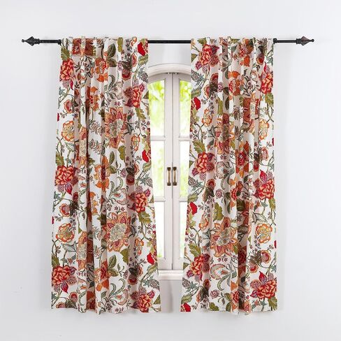 Pure Cotton Printed Window Curtain Set of 2, Light Filtering Washable Cotton Curtain Panels for Kitchen, Bedroom, Living Room - Best for Gifting, Home Decor - Black & White, 42x63 Inches in Saudi Arabia
