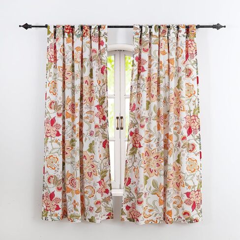Pure Cotton Printed Window Curtain Set of 2, Light Filtering Washable Cotton Curtain Panels for Kitchen, Bedroom, Living Room - Best for Gifting, Home Decor - Black & White, 42x63 Inches in Saudi Arabia