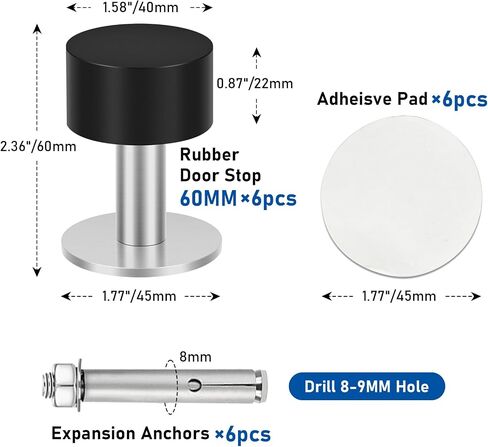 KOLAKO Door Stoppers, Door Stops for Bottom of Door, Self Adhesive Door Stop Black Heavy Duty Cylindrical Floor Door Stopper Wall Protector Stainless Steel Door Holder to Keep Door Open in Saudi Arabia