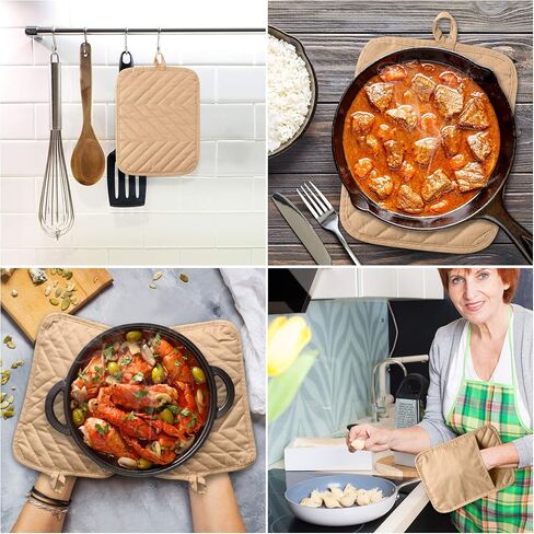 R HORSE 6Pcs Pot Holder with Pocket for Kitchen Black Pocket Pot Holder Set Cotton Heat Resistant Potholder Terry Cloth Coaster Kitchen Hot Pad Oven Mitts Hot Pads Trivet for Baking Cooking 7''x9'' in Kuwait