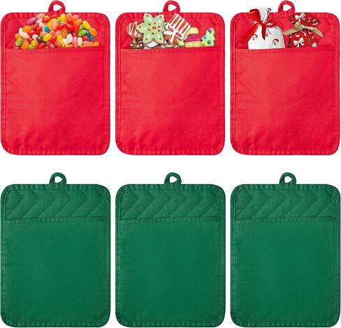 R HORSE 6Pcs Pot Holder with Pocket for Kitchen Black Pocket Pot Holder Set Cotton Heat Resistant Potholder Terry Cloth Coaster Kitchen Hot Pad Oven Mitts Hot Pads Trivet for Baking Cooking 7''x9'' in Kuwait