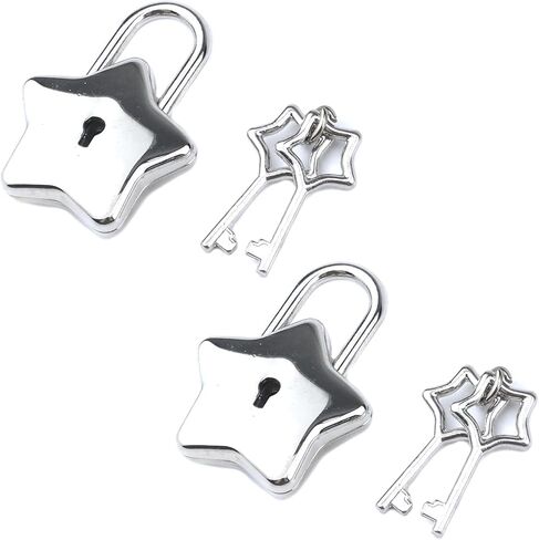 قطعتان من القفل المعدني الصغير على شكل نجمة مع مفتاح نجمة لصندوق المجوهرات، والمحفظة، وحقيبة اليد، والمذكرات، والخزانة، والأمتعة، وصندوق الرسائل، وصندوق الكنز (فضي) in Kuwait