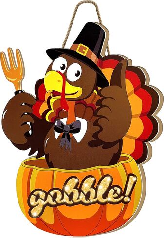 [ Timer & Lighted ] 16 Inch Thanksgiving Door Wreath Thanksgiving Wreaths for Front Door Pumpkin Turkey Door Hanger Thanksgiving Decorations Battery Operated Warm Lights Gobble Wood Signs Home Outdoor in Saudi Arabia