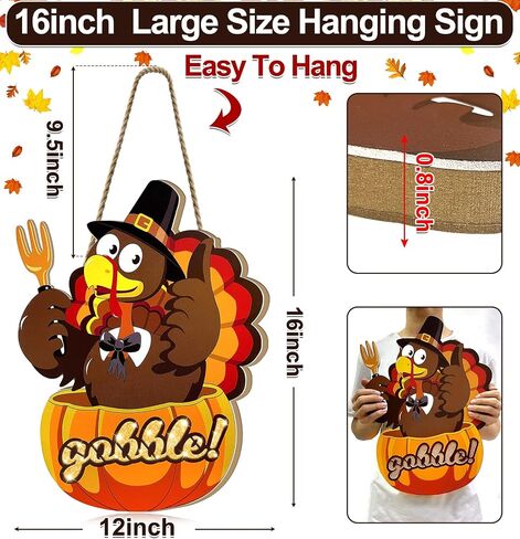 [ Timer & Lighted ] 16 Inch Thanksgiving Door Wreath Thanksgiving Wreaths for Front Door Pumpkin Turkey Door Hanger Thanksgiving Decorations Battery Operated Warm Lights Gobble Wood Signs Home Outdoor in Saudi Arabia