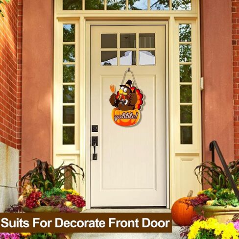 [ Timer & Lighted ] 16 Inch Thanksgiving Door Wreath Thanksgiving Wreaths for Front Door Pumpkin Turkey Door Hanger Thanksgiving Decorations Battery Operated Warm Lights Gobble Wood Signs Home Outdoor in Saudi Arabia