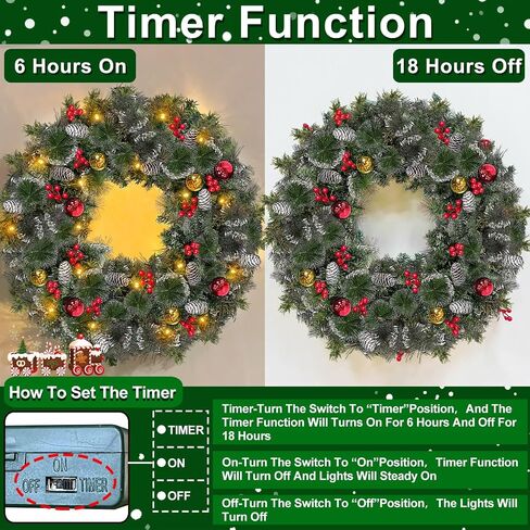 30-Inch Super Large Snowy Timer-Operated Prelit Wreath with 80 Lights, Poinsettias, Berries for Front Door in Saudi Arabia