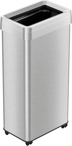 iTouchless 13 Gallon Open Top Kitchen Trash Can Recycling Bin with Wheels and Double Odor Filters Elliptical Commercial Stainless Steel 50 Liter Trashcan for Home Office Work Bedroom Livingroom Garage in Saudi Arabia
