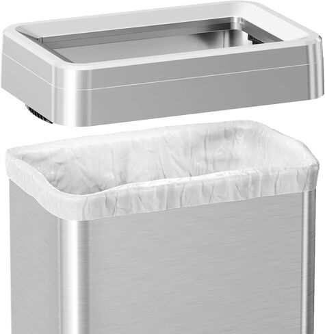 iTouchless 13 Gallon Open Top Kitchen Trash Can Recycling Bin with Wheels and Double Odor Filters Elliptical Commercial Stainless Steel 50 Liter Trashcan for Home Office Work Bedroom Livingroom Garage in Saudi Arabia