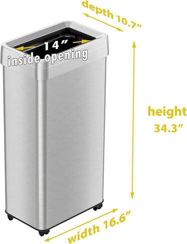 iTouchless 13 Gallon Open Top Kitchen Trash Can Recycling Bin with Wheels and Double Odor Filters Elliptical Commercial Stainless Steel 50 Liter Trashcan for Home Office Work Bedroom Livingroom Garage in Saudi Arabia