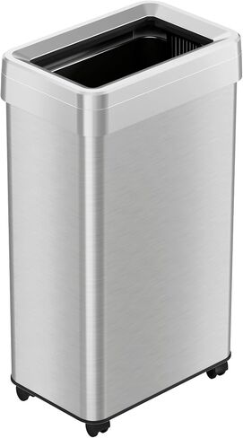 iTouchless 13 Gallon Open Top Kitchen Trash Can Recycling Bin with Wheels and Double Odor Filters Elliptical Commercial Stainless Steel 50 Liter Trashcan for Home Office Work Bedroom Livingroom Garage in Saudi Arabia