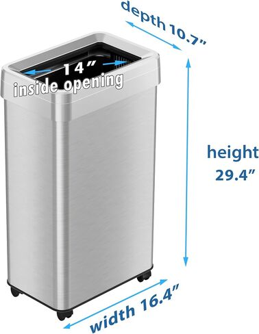 iTouchless 13 Gallon Open Top Kitchen Trash Can Recycling Bin with Wheels and Double Odor Filters Elliptical Commercial Stainless Steel 50 Liter Trashcan for Home Office Work Bedroom Livingroom Garage in Saudi Arabia