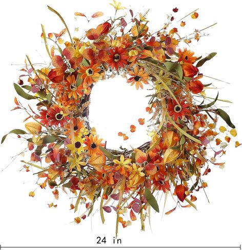 Fall Wreaths for Front Door 22 Inch Artificial Fall Wreath Floral Autumn Wreath with Colorful Daisies Orange Foliage for Indoor Outside Door Harvest Festival Thanksgiving Day Celebration in Saudi Arabia