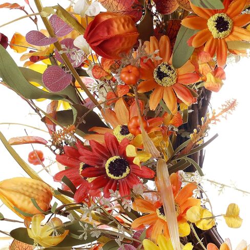 Fall Wreaths for Front Door 22 Inch Artificial Fall Wreath Floral Autumn Wreath with Colorful Daisies Orange Foliage for Indoor Outside Door Harvest Festival Thanksgiving Day Celebration in Saudi Arabia
