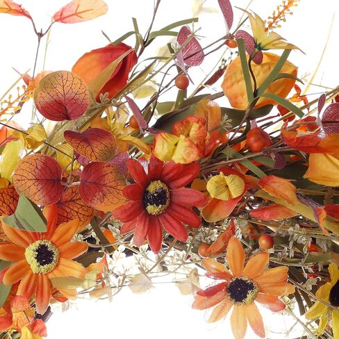 Fall Wreaths for Front Door 22 Inch Artificial Fall Wreath Floral Autumn Wreath with Colorful Daisies Orange Foliage for Indoor Outside Door Harvest Festival Thanksgiving Day Celebration in Saudi Arabia