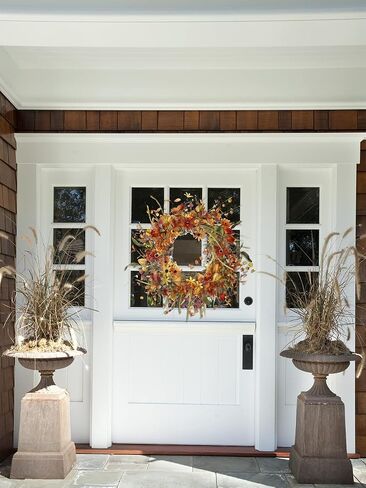 Fall Wreaths for Front Door 22 Inch Artificial Fall Wreath Floral Autumn Wreath with Colorful Daisies Orange Foliage for Indoor Outside Door Harvest Festival Thanksgiving Day Celebration in Saudi Arabia