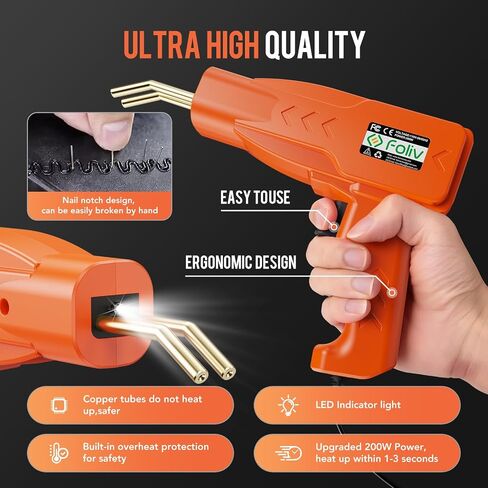 FOLIV Plastic Welder, 200W Portable Plastic Welding Kit, 2 in 1 Handheld Hot Stapler Plastic Repair Car Bumper Repair Kit, 1000PCS Hot Stapler Easy to Use for Most Plastic Kayak Crack Repairs in Saudi Arabia