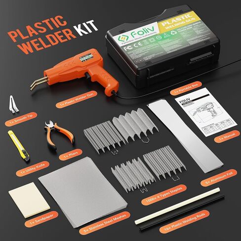 FOLIV Plastic Welder, 200W Portable Plastic Welding Kit, 2 in 1 Handheld Hot Stapler Plastic Repair Car Bumper Repair Kit, 1000PCS Hot Stapler Easy to Use for Most Plastic Kayak Crack Repairs in Saudi Arabia