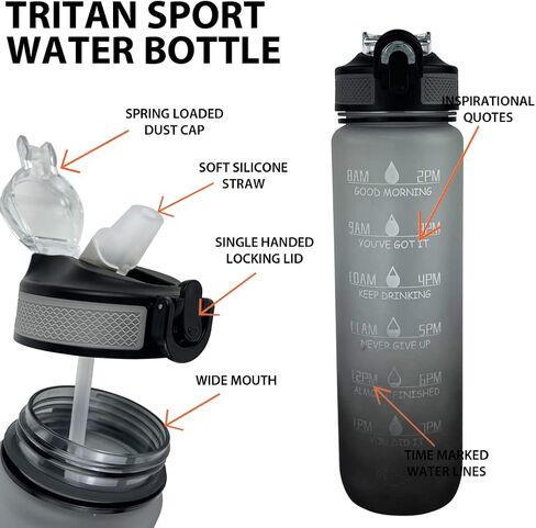 Gold Armour 32oz Motivational Water Bottle with Time Marker, Leakproof BPA Free Daily Water Reminder to Ensure You Drink Enough Water Daily (Blue & Pink Gradient) in Saudi Arabia