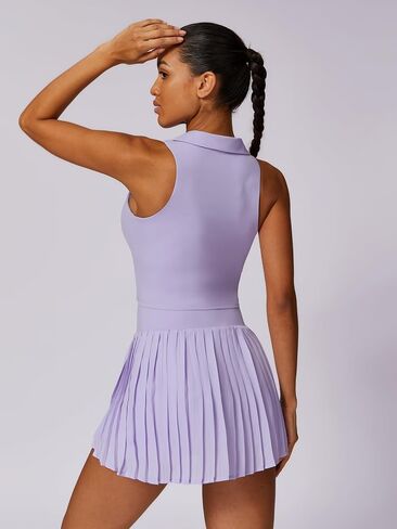 Women 2 Piece Tennis Dress Sleeveless Racerback Padded Crop Top Pleated High Waisted Tennis Skirt Golf Workout Outfits in Kuwait