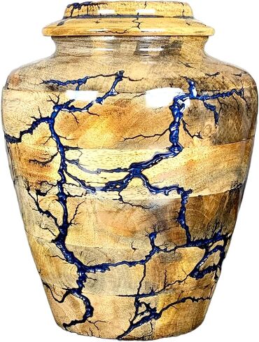 Prim Art Cremation Urn Wooden Urns for Human Ashes Adult Burial-Cremation Funeral Urns for Pet Ashes Memorial Urns Wooden Urn Box for Ashes (Blue, Medium 120Cu/Inches) in Saudi Arabia