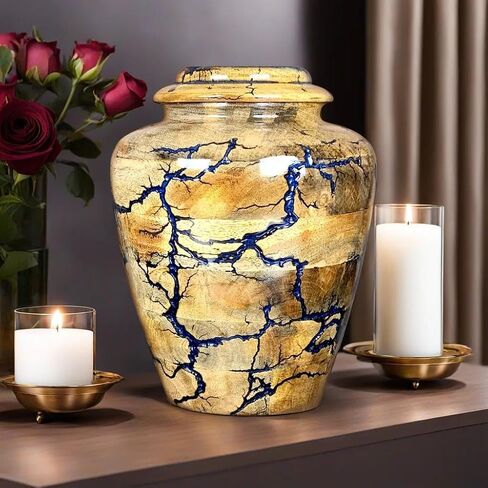 Prim Art Cremation Urn Wooden Urns for Human Ashes Adult Burial-Cremation Funeral Urns for Pet Ashes Memorial Urns Wooden Urn Box for Ashes (Blue, Medium 120Cu/Inches) in Saudi Arabia