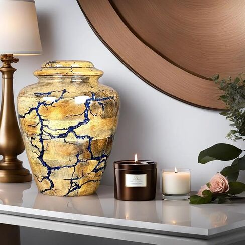 Prim Art Cremation Urn Wooden Urns for Human Ashes Adult Burial-Cremation Funeral Urns for Pet Ashes Memorial Urns Wooden Urn Box for Ashes (Blue, Medium 120Cu/Inches) in Saudi Arabia