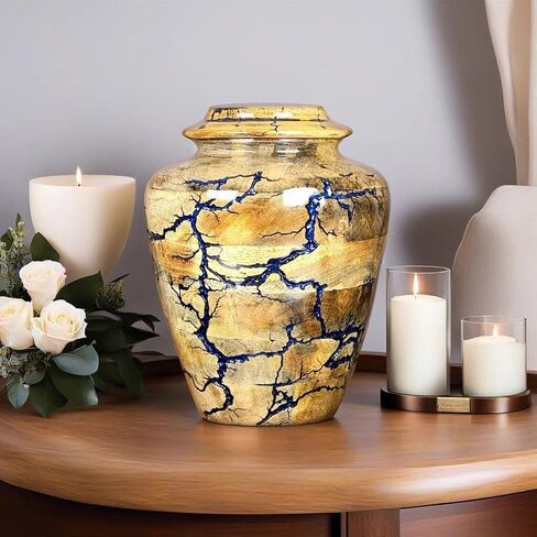Prim Art Cremation Urn Wooden Urns for Human Ashes Adult Burial-Cremation Funeral Urns for Pet Ashes Memorial Urns Wooden Urn Box for Ashes (Blue, Medium 120Cu/Inches) in Saudi Arabia