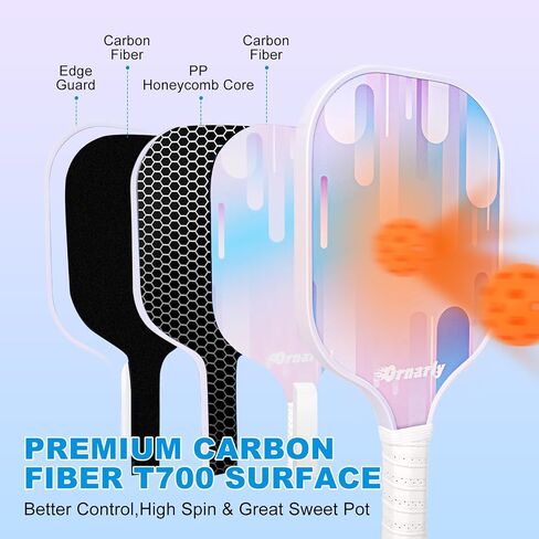 Approved T700 Carbon Fiber Pickleball Paddles Set: Pickleball Paddles Set of 2 with 16mm Polypropylene Honeycomb Core, High Grit & Spin Pickle Ball Rackets Gifts Ideal for Intermediates to Pros in Saudi Arabia