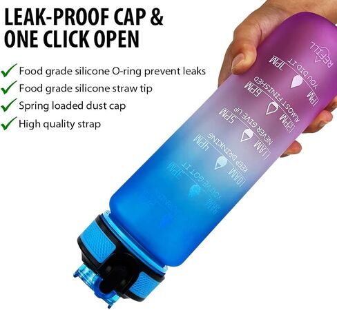 Gold Armour 32oz Motivational Water Bottle with Time Marker, Leakproof BPA Free Daily Water Reminder to Ensure You Drink Enough Water Daily (Blue & Pink Gradient) in Saudi Arabia