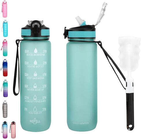 Gold Armour 32oz Motivational Water Bottle with Time Marker, Leakproof BPA Free Daily Water Reminder to Ensure You Drink Enough Water Daily (Blue & Pink Gradient) in Saudi Arabia