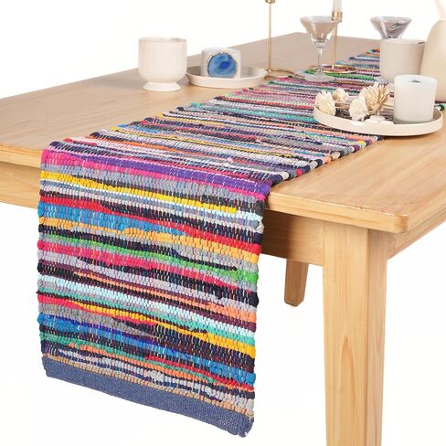 RAJRANG Blue Table Runner 14 X 72 Inches Vintage Style Table Runners Ethnic Decorative Chindi Rag Runner Kitchen Accessories in Kuwait