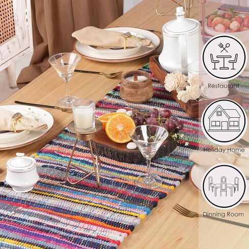 RAJRANG Blue Table Runner 14 X 72 Inches Vintage Style Table Runners Ethnic Decorative Chindi Rag Runner Kitchen Accessories in Kuwait