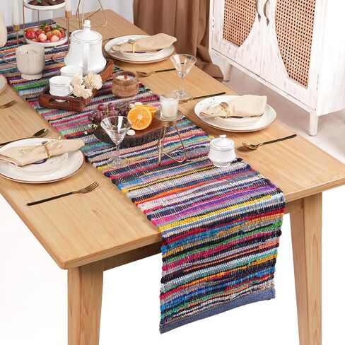 RAJRANG Blue Table Runner 14 X 72 Inches Vintage Style Table Runners Ethnic Decorative Chindi Rag Runner Kitchen Accessories in Kuwait