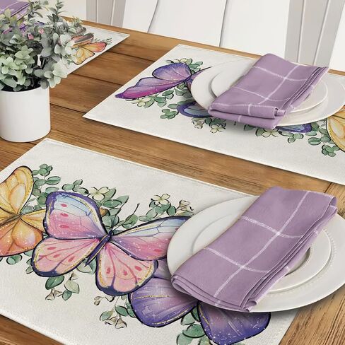 Spring Summer Butterfly Table Runner, Daisy Flower Floral Kitchen Dining Table Decoration, Seasonal Burlap Indoor Outdoor Home Decor Party Supply 13 x 36 Inches in Saudi Arabia