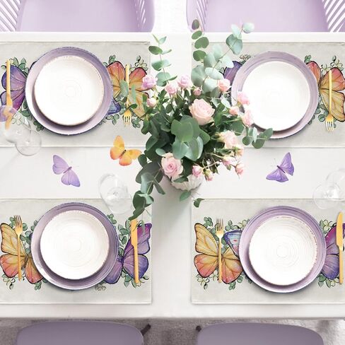 Spring Summer Butterfly Table Runner, Daisy Flower Floral Kitchen Dining Table Decoration, Seasonal Burlap Indoor Outdoor Home Decor Party Supply 13 x 36 Inches in Saudi Arabia