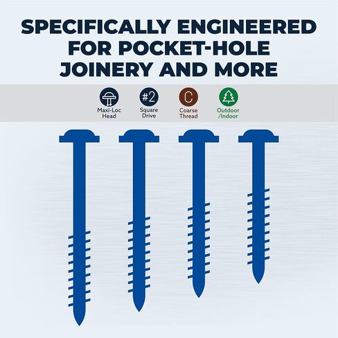 براغي بفتحة جيب Kreg SML-C2B-250 Blue-Kote، 2 بوصة، 8 خيوط خشنة، رأس ماكسي لوك (250 قطعة) in Kuwait