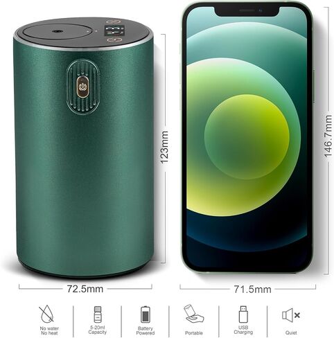 Waterless Essential Oil Diffuser Rechargable: Portable Aromatherapy Diffuser for Car and Home - 4 Concentration Adjustments and Timers (Black) in Saudi Arabia