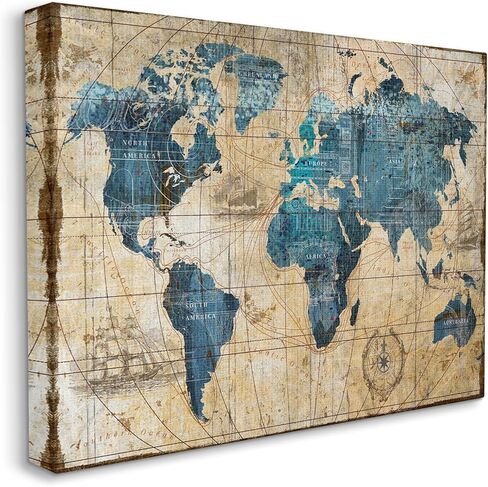 Stupell Industries Vintage Abstract World Map Design Decorative Wall Hangings, multi-color, 24x30, Gallery Wrapped Canvas in Saudi Arabia