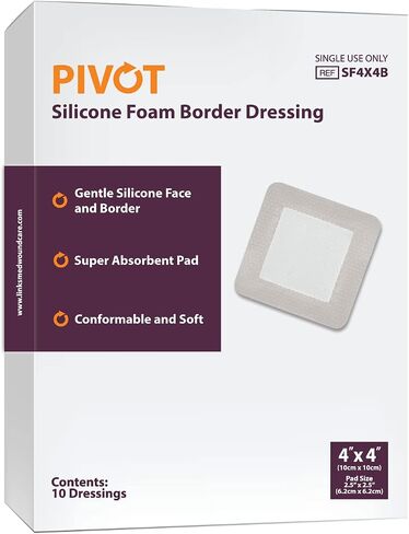 Pivot Silicone Foam Dressing with Adhesive Gentle Border | 6" x 6" | Waterproof | Super Absorbent Wound Dressing | 10 Pack in Saudi Arabia