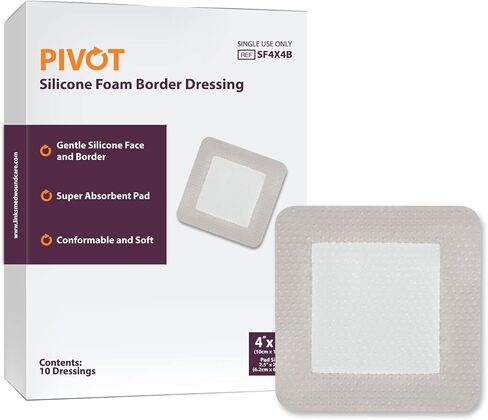 Pivot Silicone Foam Dressing with Adhesive Gentle Border | 6" x 6" | Waterproof | Super Absorbent Wound Dressing | 10 Pack in Saudi Arabia