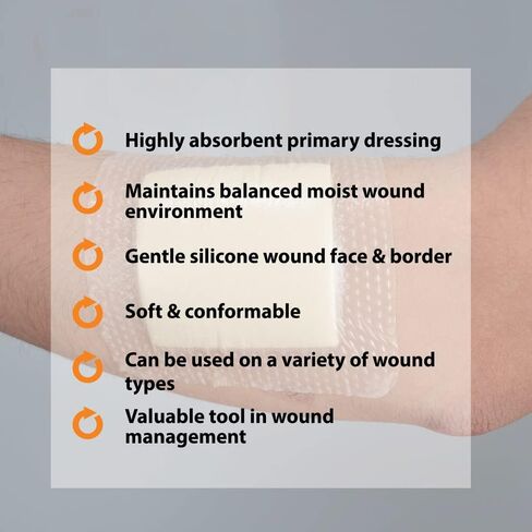 Pivot Silicone Foam Dressing with Adhesive Gentle Border | 6" x 6" | Waterproof | Super Absorbent Wound Dressing | 10 Pack in Saudi Arabia
