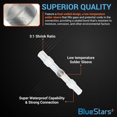 BlueStars 200 PCS Yellow Solder Seal Wire Connectors for 12-10 AWG, Marine Grade Waterproof Electrical Connector, Insulated Wire Connector for Motorcycle, Automotive, Boat, and Outdoor Applications in Saudi Arabia
