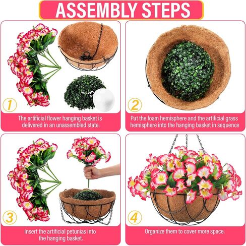 Hotop 2 Pack Artificial Hanging Flowers in Basket for Porch Home Courtyard Decoration Artificial Petunias Arrangement Fake Porch Plants in 12 inch Coconut Lining Basket for Outdoor Indoor (White, Red) in Saudi Arabia