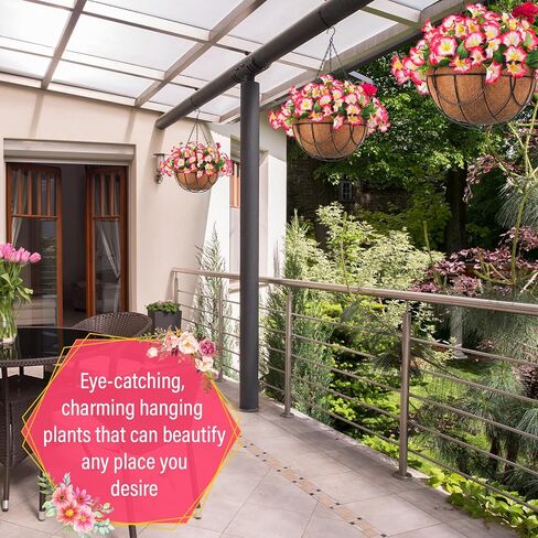 Hotop 2 Pack Artificial Hanging Flowers in Basket for Porch Home Courtyard Decoration Artificial Petunias Arrangement Fake Porch Plants in 12 inch Coconut Lining Basket for Outdoor Indoor (White, Red) in Saudi Arabia