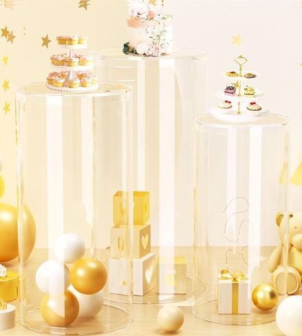 FOTSHARER Cylinder Pedestal Stands White Cylinder Stands for Party Cylinders Set of 3 Stand Pedestal Stand for Parties Display Round Cylinder Tables for Parties Plinth Pillar Birthday Cake Stand Decor in Saudi Arabia