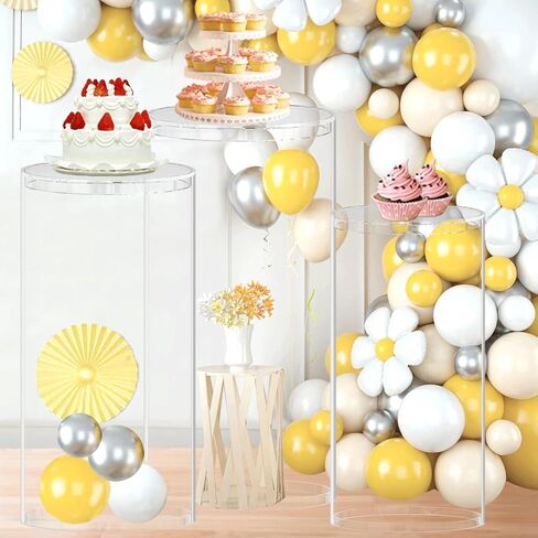 FOTSHARER Cylinder Pedestal Stands White Cylinder Stands for Party Cylinders Set of 3 Stand Pedestal Stand for Parties Display Round Cylinder Tables for Parties Plinth Pillar Birthday Cake Stand Decor in Saudi Arabia