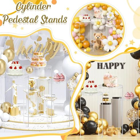 FOTSHARER Cylinder Pedestal Stands White Cylinder Stands for Party Cylinders Set of 3 Stand Pedestal Stand for Parties Display Round Cylinder Tables for Parties Plinth Pillar Birthday Cake Stand Decor in Saudi Arabia