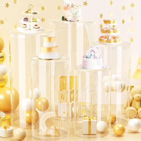 FOTSHARER Cylinder Pedestal Stands White Cylinder Stands for Party Cylinders Set of 3 Stand Pedestal Stand for Parties Display Round Cylinder Tables for Parties Plinth Pillar Birthday Cake Stand Decor in Saudi Arabia